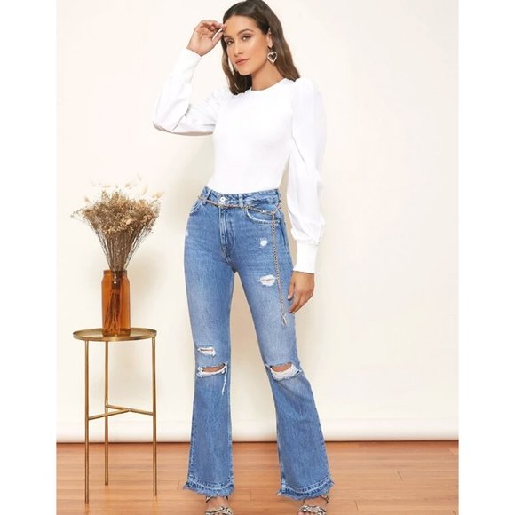 SHEIN Puff Sleeve Ribbed Bodysuit (L) - Picture 3 of 4